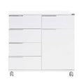 Comoda Adore Diamond, 1 usa, 5 sertare, cu rotile, Alb Lucios, 85 x 44 x 81 cm
