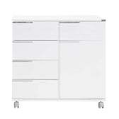 Comoda Adore Diamond, 1 usa, 5 sertare, cu rotile, Alb Lucios, 85 x 44 x 81 cm