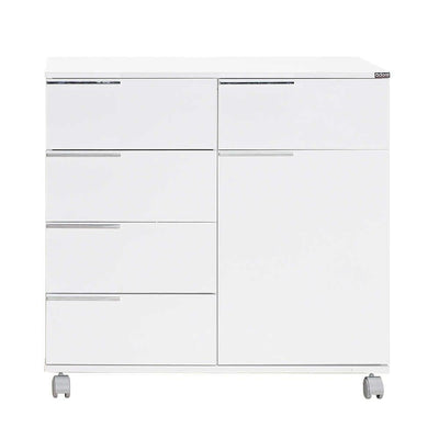 Comoda Adore Diamond, 1 usa, 5 sertare, cu rotile, Alb Lucios, 85 x 44 x 81 cm
