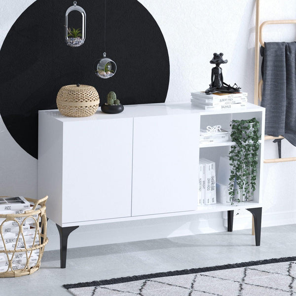 Comoda Galaxy cu 2 usi si Rafturi, Alb, 120x80x40 cm
