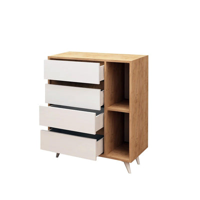 Comoda Tsela, 4 Sertare, 2 Rafturi, Stejar, 70 x 86 x 40 cm