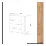 Comoda Tsela, 4 Sertare, 2 Rafturi, Stejar, 70 x 86 x 40 cm