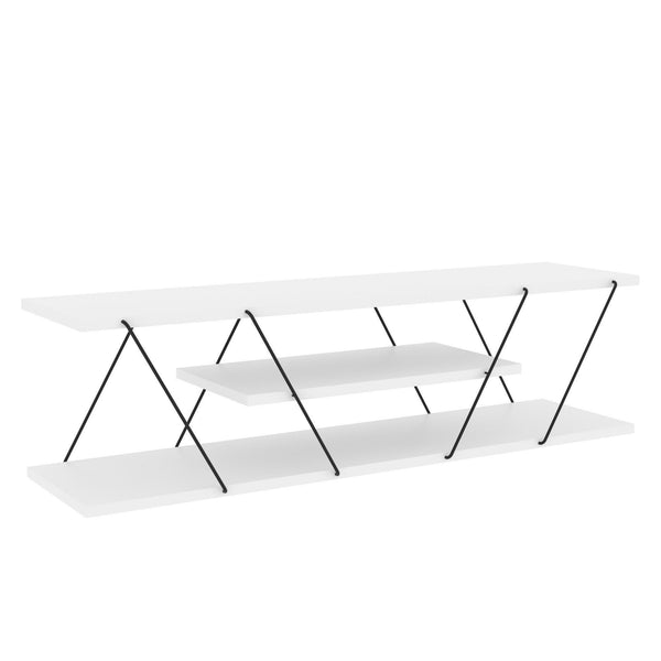 Comoda Tv Alparslan cu Raft, Alb - Gri, 120x33x30 cm