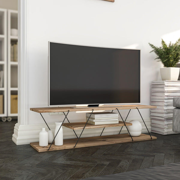Comoda TV Canaz Negru-Walnut, Stejar - Galben, 120x33x30 cm