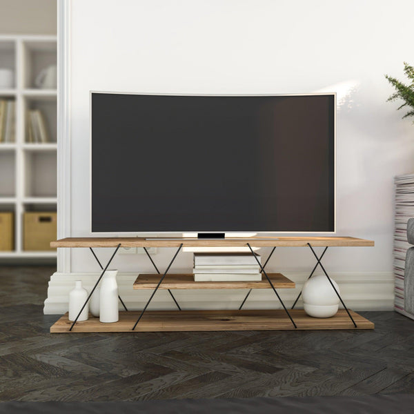 Comoda TV Canaz Negru-Walnut, Stejar - Galben, 120x33x30 cm