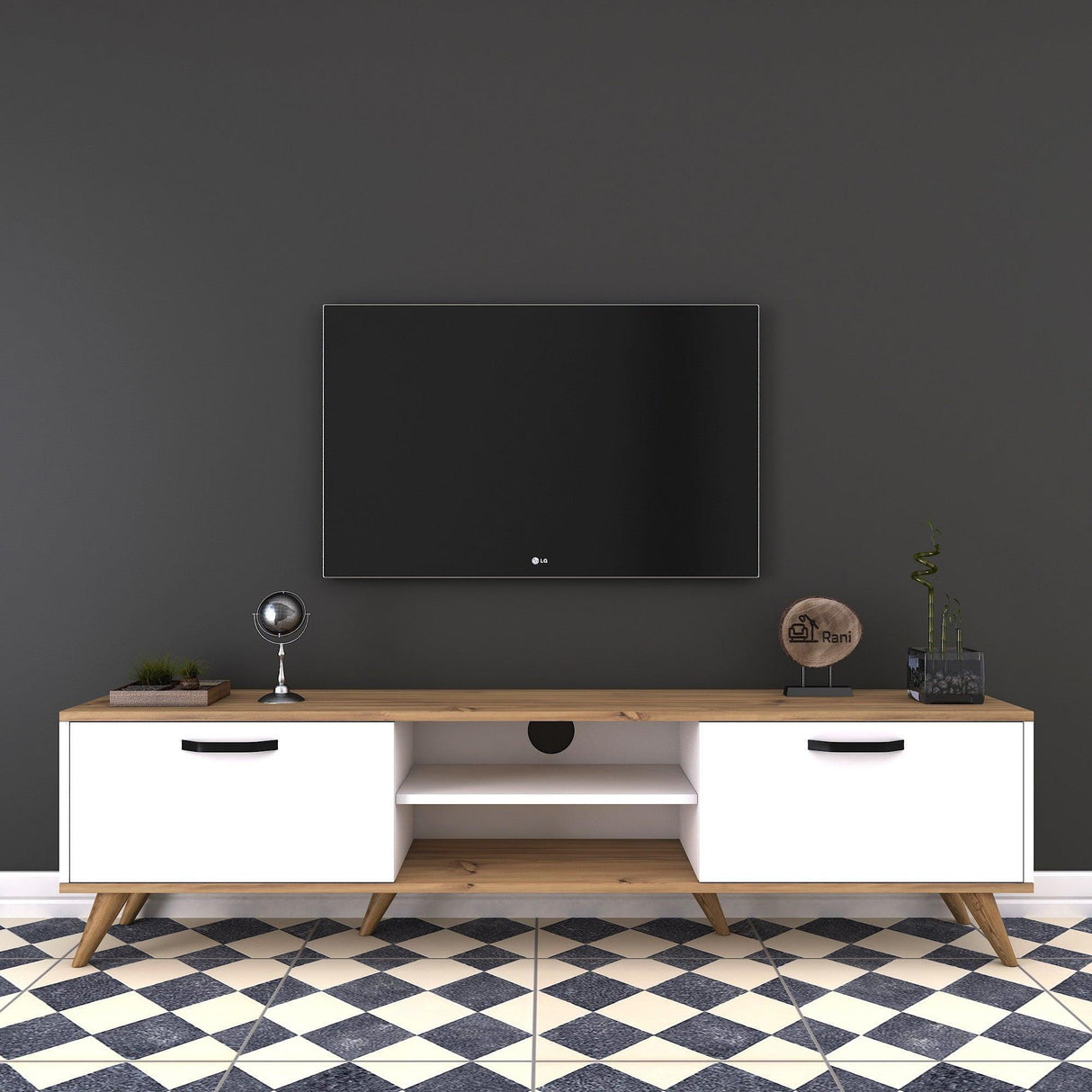 Comoda TV Defne, Alb, 180x49x35 cm