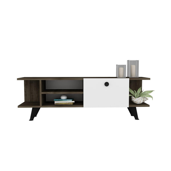 Comoda TV Fantery cu Rafturi si Usa, Nuc - Stejar, 120x45x30 cm