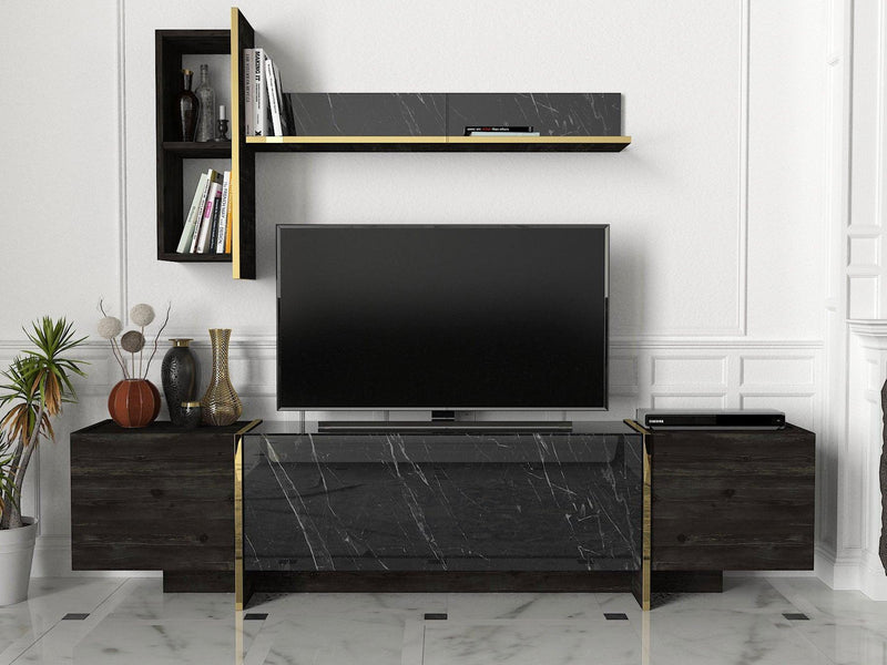 COMODA TV Harlequin cu 3 Compartimente, Negru, 180 x 45 x 33 cm