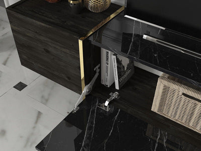 COMODA TV Harlequin cu 3 Compartimente, Negru, 180 x 45 x 33 cm