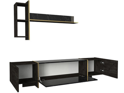 COMODA TV Harlequin cu 3 Compartimente, Negru, 180 x 45 x 33 cm