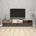 Comoda Tv Lux Elixir cu 3 Compartimente, Alb - Nuc, 180 x 40 x 35 cm