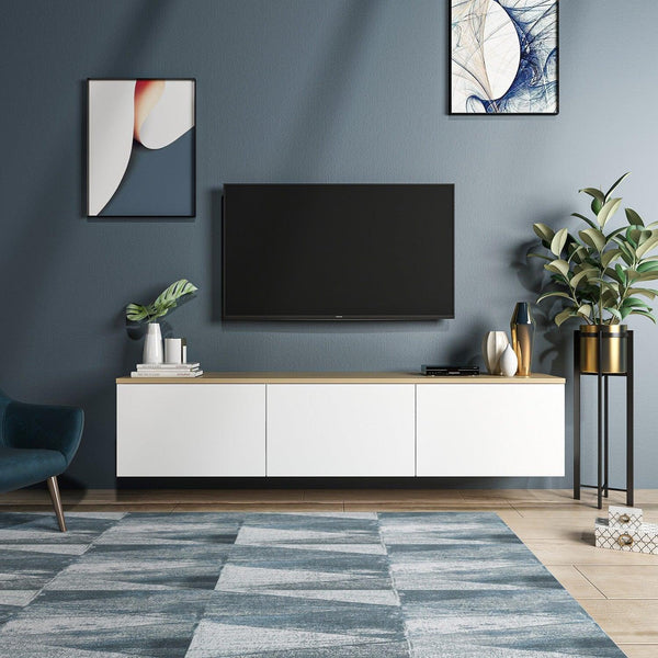Comoda Tv Neon cu 3 Compartimente, Alb, 160x35x32 cm