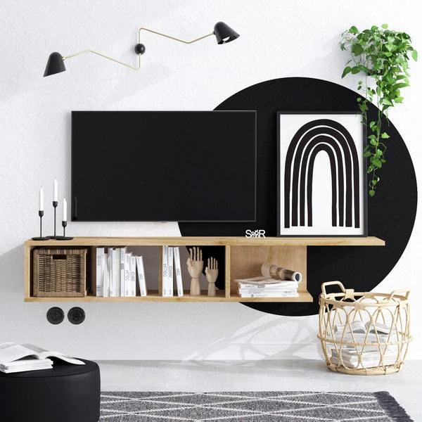 Comoda TV Pan cu rafturi, Stejar, 150x26x24 cm