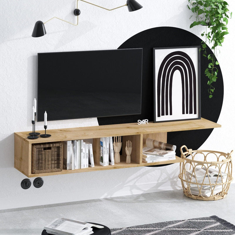 Comoda TV Pan cu rafturi, Stejar, 150 x 26 x 24 cm