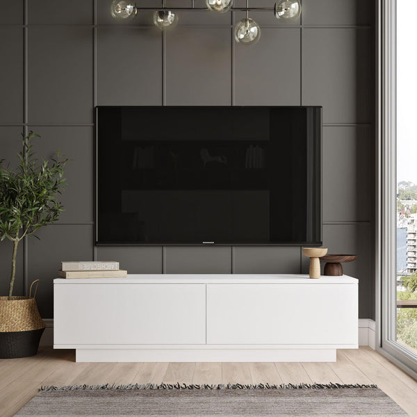 Comoda TV Shelfy, Alb - Negru, 140x39x36 cm