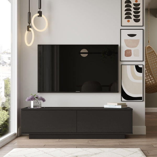 Comoda TV Shelfy, Alb - Negru, 140x39x36 cm