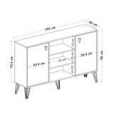 Consola Ege cu 2 Usi si Rafturi, Stejar, 140 x 96 x 40 cm