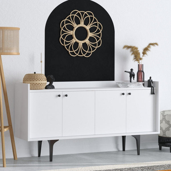Consola Eris cu 4 Usi, Alb, 150x80x40 cm