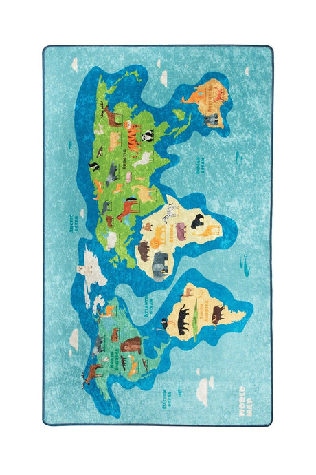 Covor de Copii  harta Lumea, Multicolor, 100x160 cm