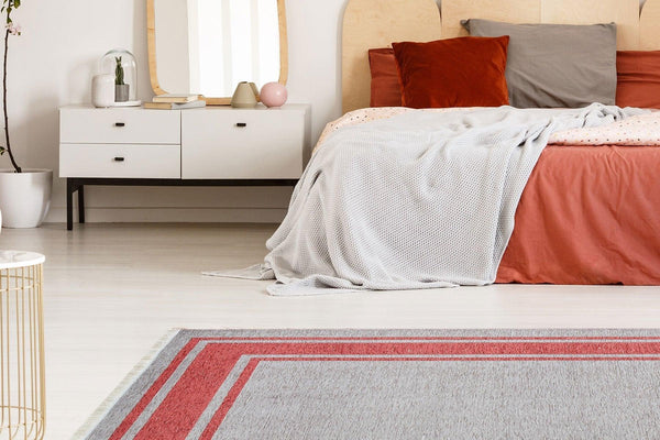 Covor Maze Home Noa Reversibil, Lavabil, Rosu - Gri (diverse dimensiuni), 75x150 cm