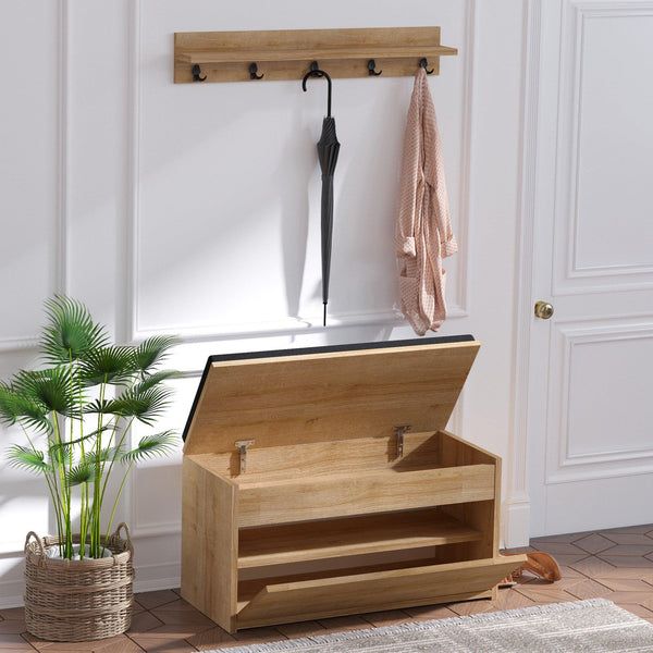 Cuier Boby cu bancuta pantofar, Stejar, 80x42x35 cm