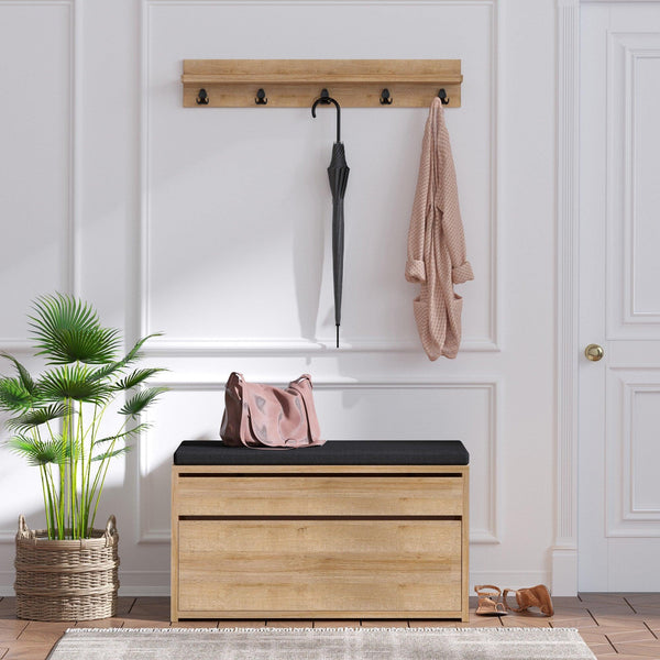 Cuier Boby cu bancuta pantofar, Stejar, 80x42x35 cm