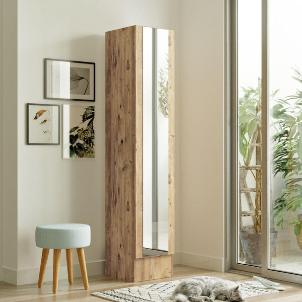 Cuier cu pantofar cu Oglinda Sloth, Stejar, 180x36x36 cm