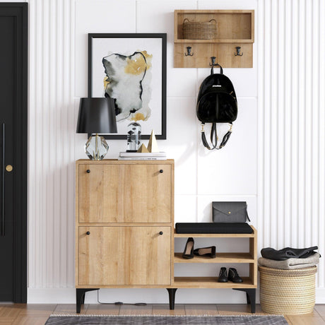 Cuier cu pantofar Metin, Stejar, 110 x 92 x 35  cm