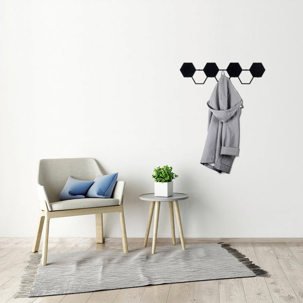 Cuier de hol metalic Hexagon, Negru, 16x60 cm