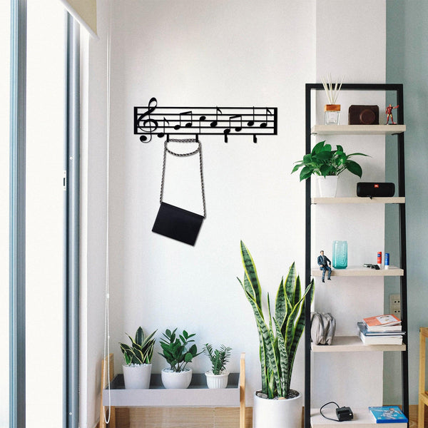 Cuier metalic Note, Negru, 19x60 cm