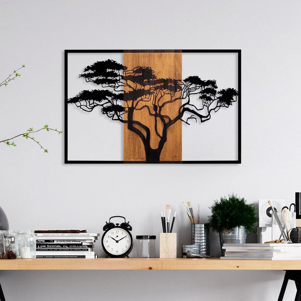 Decoratiune de perete lemn Acacia Tree - 388, Nuc, 58x90 cm