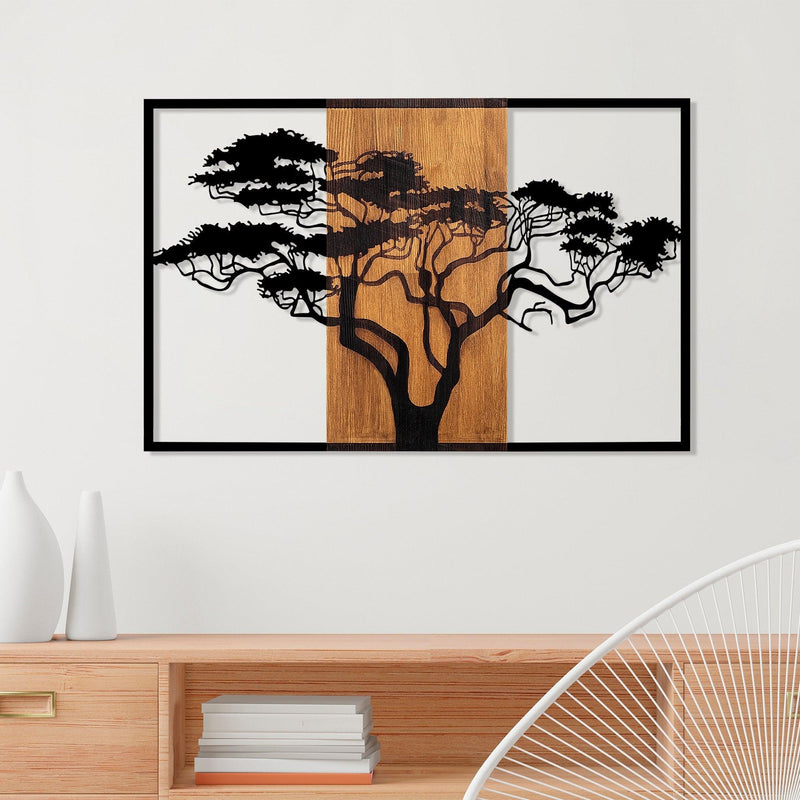 Decoratiune de perete lemn Acacia Tree - 388, Nuc, 58x3x90 cm