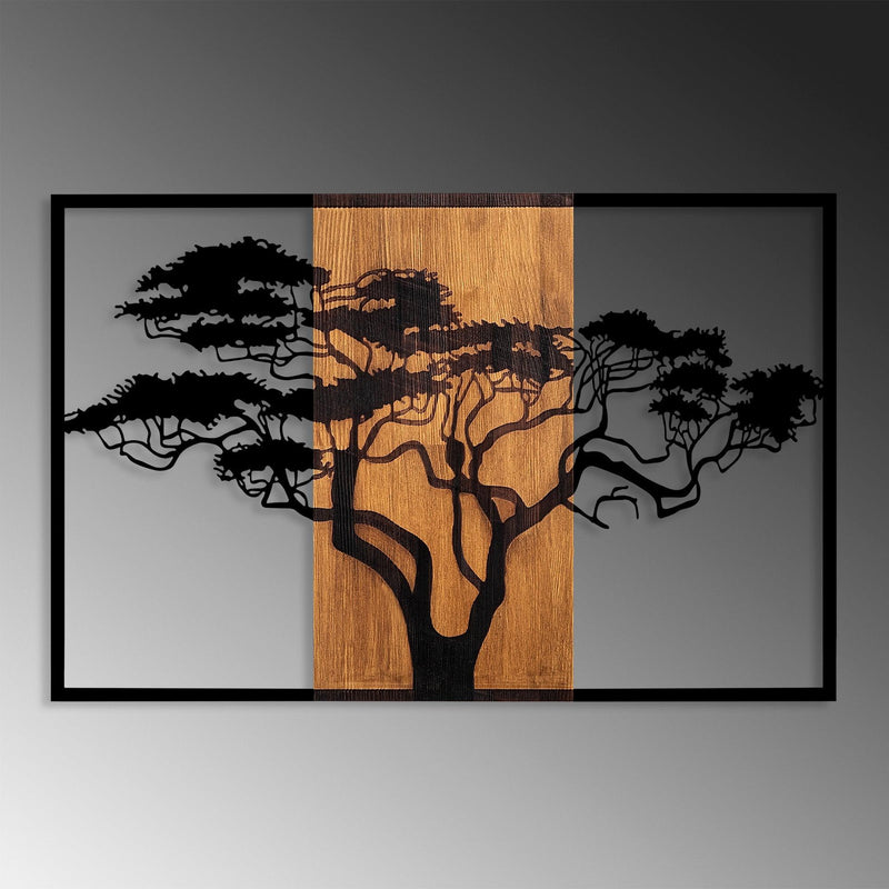 Decoratiune de perete lemn Acacia Tree - 388, Nuc, 58x3x90 cm