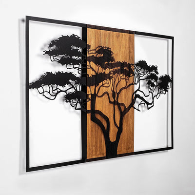 Decoratiune de perete lemn Acacia Tree - 388, Nuc, 58x3x90 cm