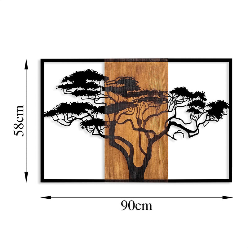 Decoratiune de perete lemn Acacia Tree - 388, Nuc, 58x3x90 cm