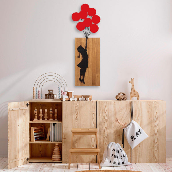 Decoratiune de perete lemn Banksy - 17, Nuc, 62x70 cm
