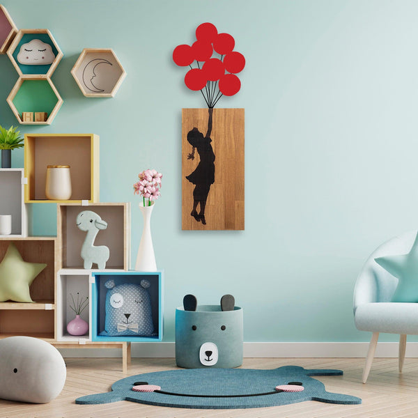 Decoratiune de perete lemn Banksy - 17, Nuc, 62x70 cm