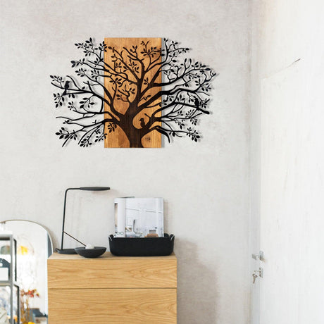 Decoratiune de perete lemn Copac Kavak, Negru, 85 x 58 cm