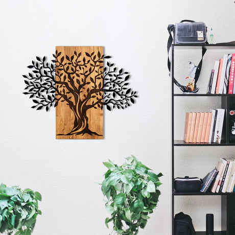 Decoratiune de perete lemn Copacul Familia, Negru, 72 x 58 x 3 cm