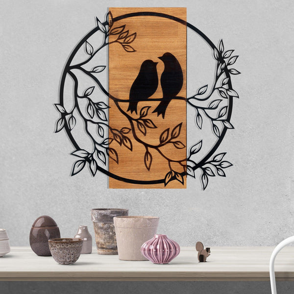 Decoratiune de perete lemn Dragostea in Aer, Negru, 60x59 cm