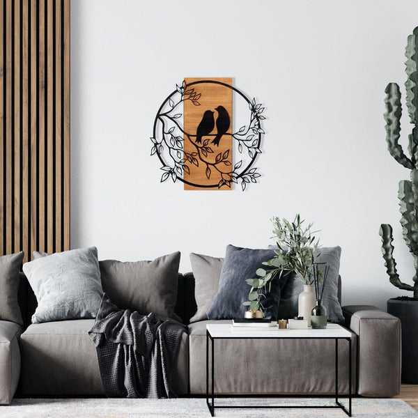 Decoratiune de perete lemn Dragostea in Aer, Negru, 60x59 cm