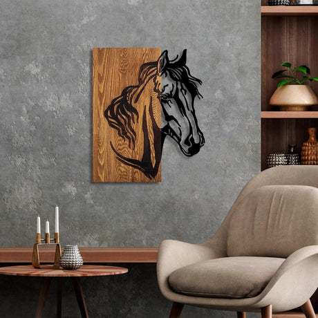 Decoratiune de perete lemn Horse 1, Nuc, 57x3x48 cm