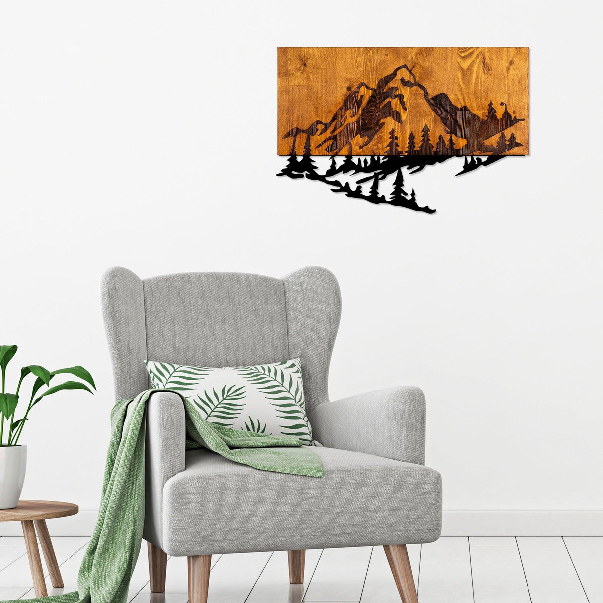 Decoratiune de perete lemn Skyler, Nuc, 38x58 cm