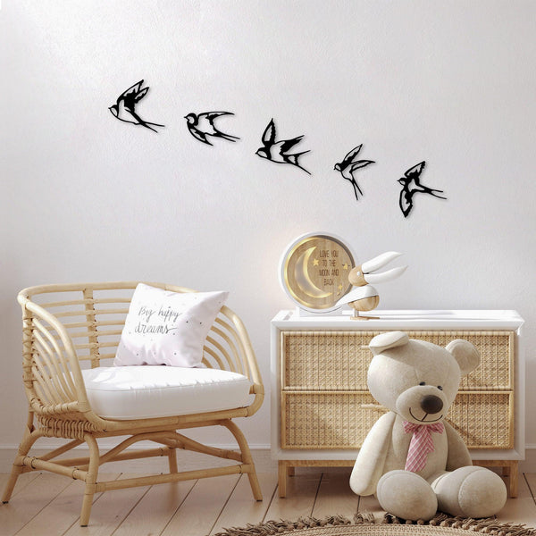 Decoratiune de perete lemn Swallows, Negru, 18x19 cm