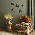 Decoratiune de perete lemn Swallows, Negru, 18x0,1x19 cm