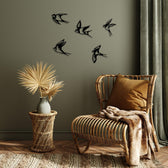 Decoratiune de perete lemn Swallows, Negru, 18x0,1x19 cm