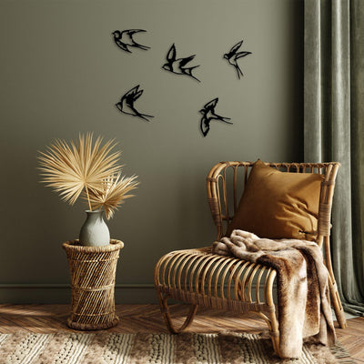 Decoratiune de perete lemn Swallows, Negru, 18x0,1x19 cm