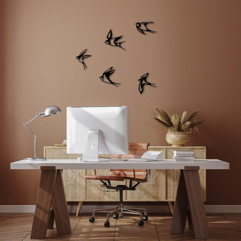 Decoratiune de perete lemn Swallows, Negru, 18x0,1x19 cm