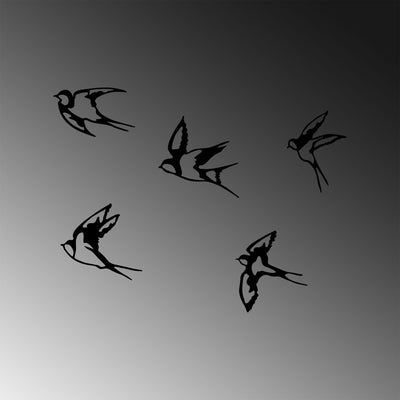 Decoratiune de perete lemn Swallows, Negru, 18x0,1x19 cm