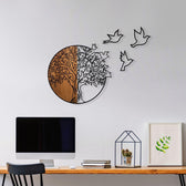 Decoratiune de perete lemn Tree And Birds 2, Nuc, 56x3x60 cm
